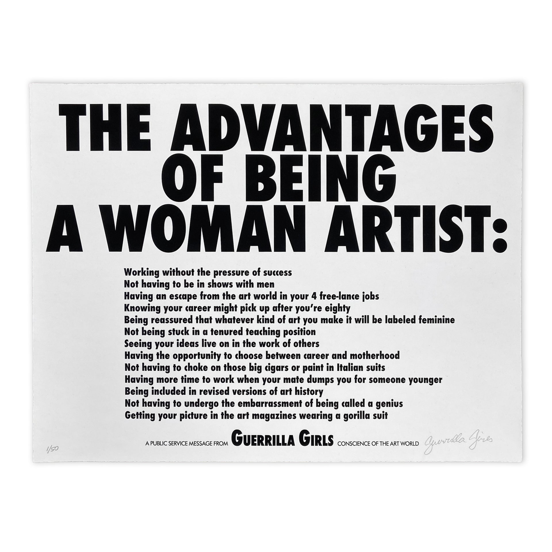 Guerrilla Girls "Advantages of Being A Woman Artist, 1988" Print