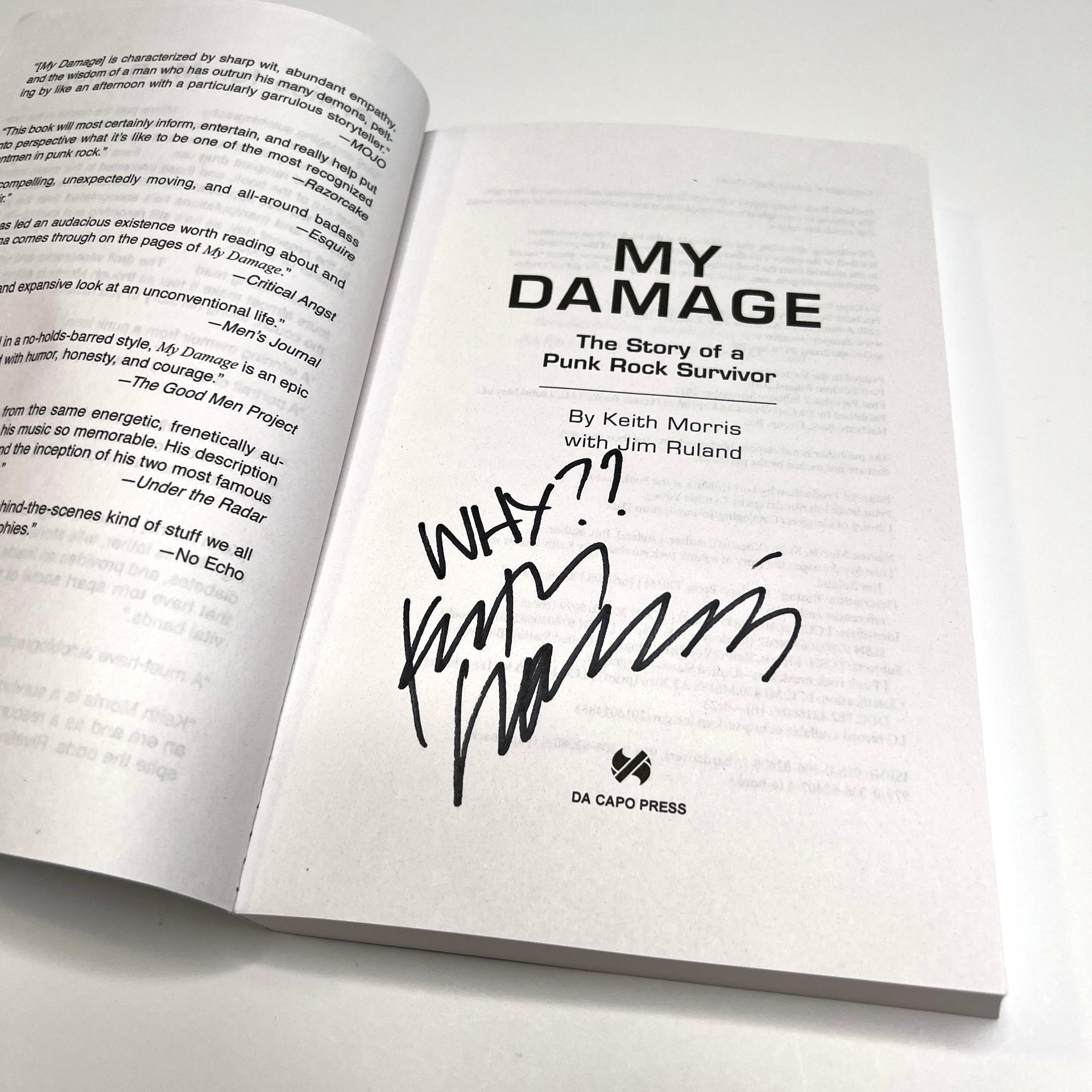 Keith Morris "My Damage" SIGNED Book
