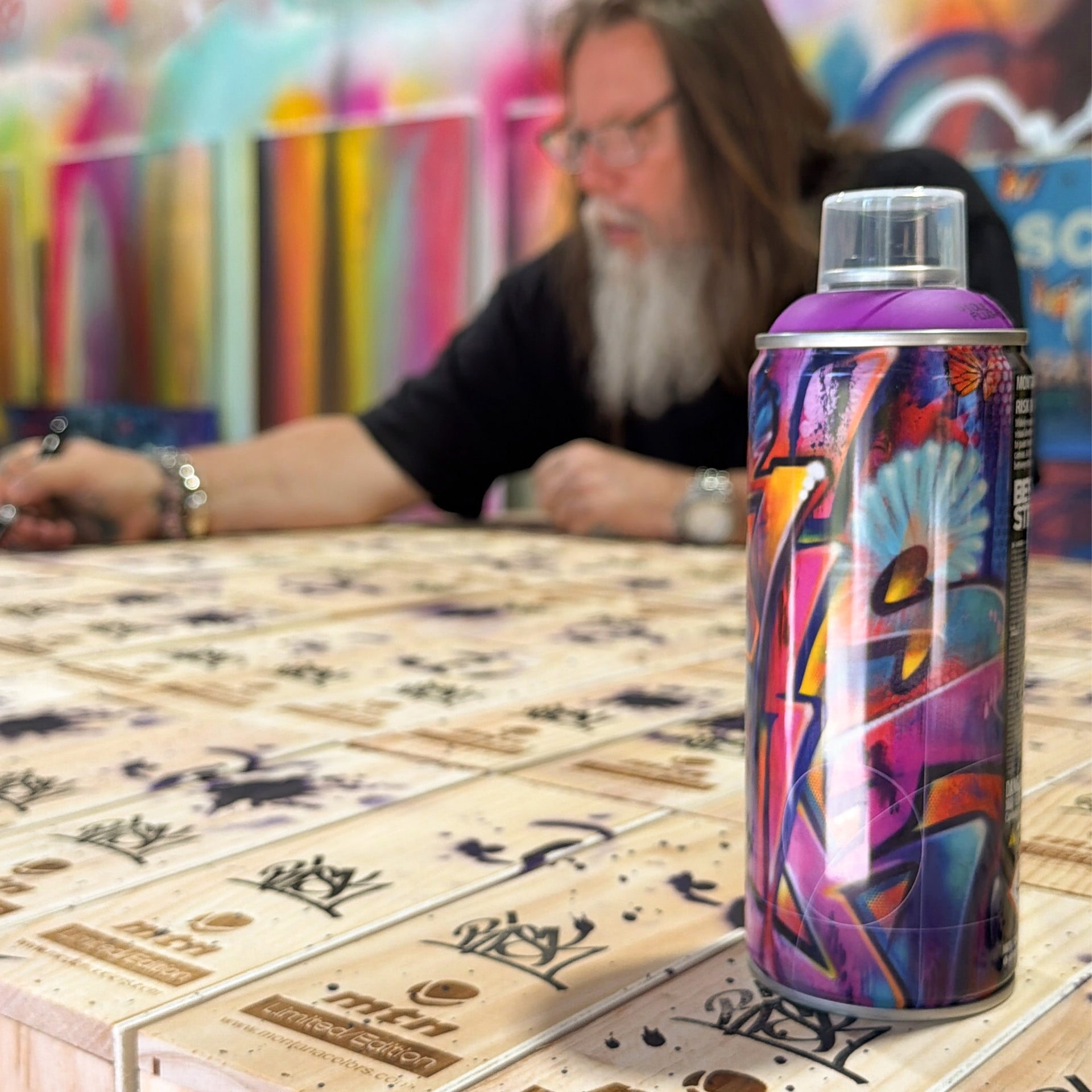 RISK "SIGNED & Embellished Limited Edition MTN Spray Paint Can (Fluorescent Violet)"