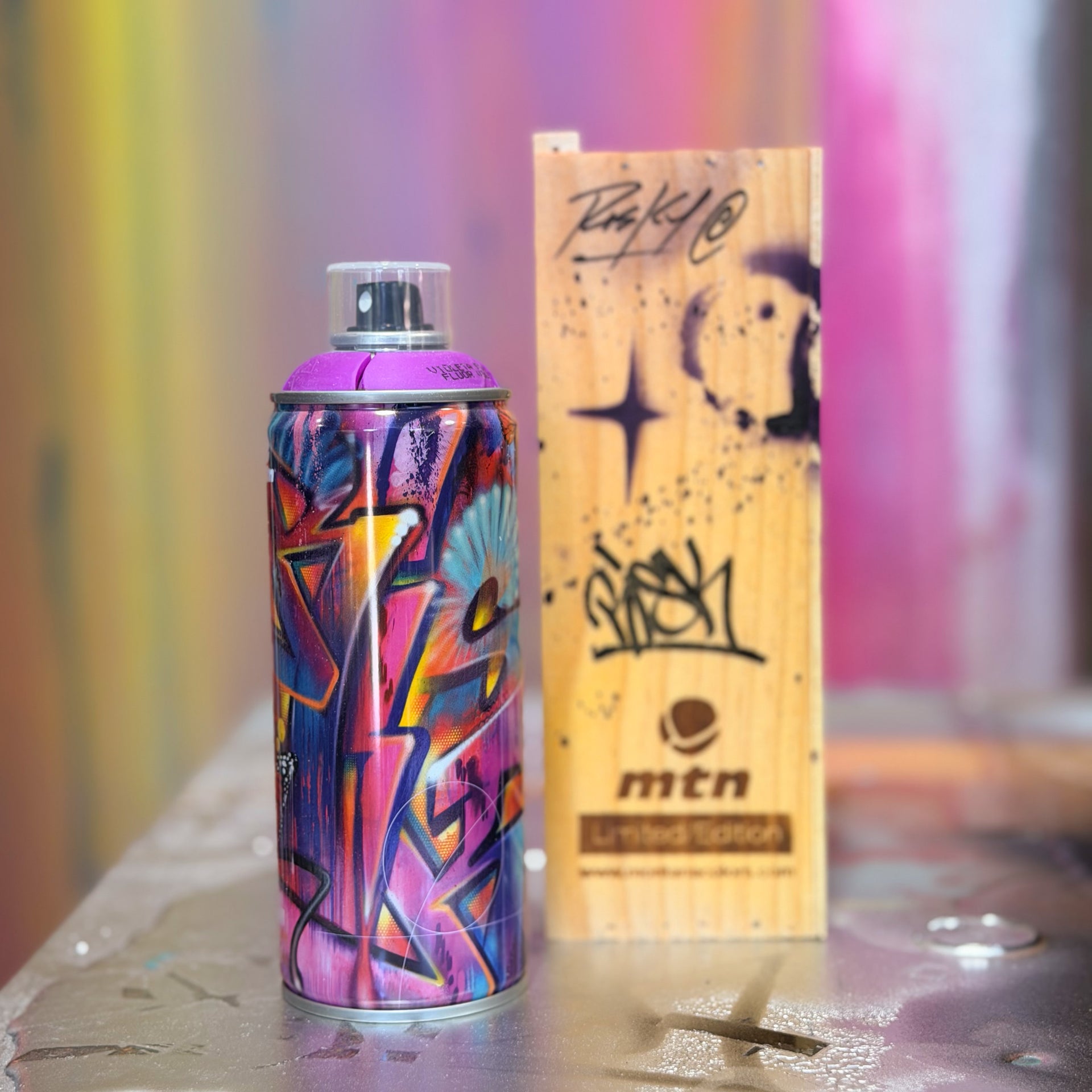 RISK "SIGNED & Embellished Limited Edition MTN Spray Paint Can (Fluorescent Violet)"