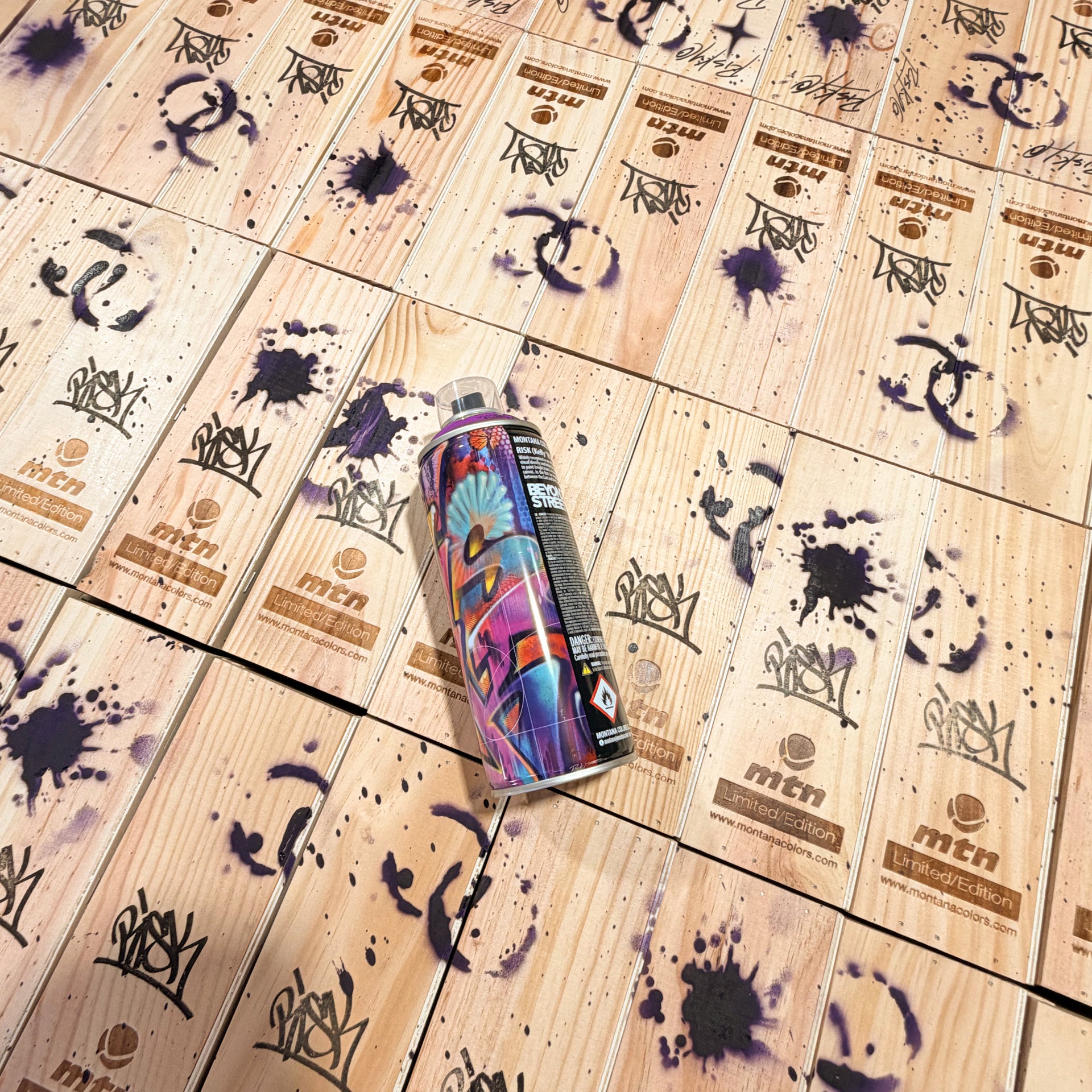RISK "SIGNED & Embellished Limited Edition MTN Spray Paint Can (Fluorescent Violet)"