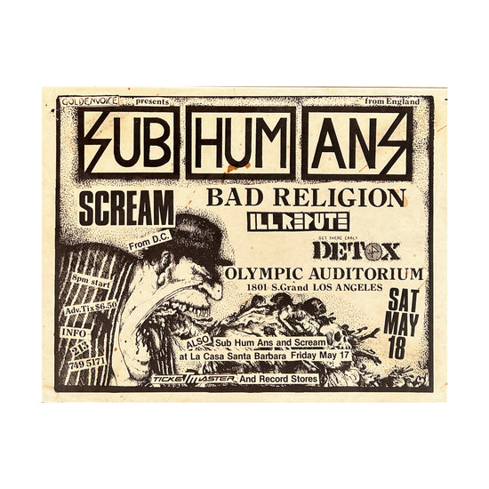 Kill Your Idols "Subhumans" Vintage Flyer