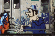 martha cooper man on blue jacket train cab art